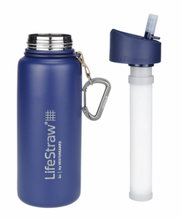 LifeStraw Trinkflasche Go Stainless Steel Edelstahl mit Wasserfilter, Verschluss mit Silikonmundstück, Karabiner blau - 650 ml