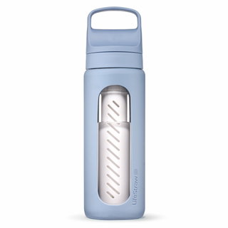 LifeStraw Trinkflasche Go Glass mit Wasserfilter, Verschluss mit Silikonmundstück BPA frei hellblau - 600 ml