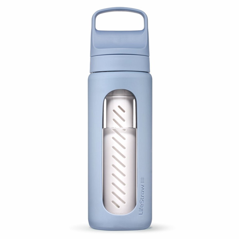 LifeStraw Go Glass Water Bottle with Water Filter, Closure with Silicone Mouthpiece BPA Free Light Blue - 600 ml