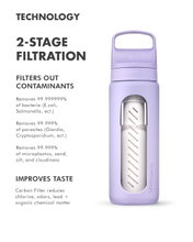 LifeStraw Trinkflasche Go Glass mit Wasserfilter, Verschluss mit Silikonmundstück BPA frei violett - 600 ml