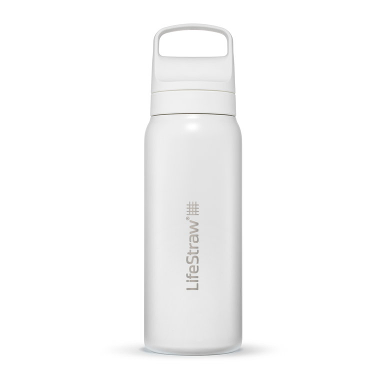 LifeStraw Go Series Stainless Steel Water Bottle with Water Filter, Closure with Silicone Mouthpiece BPA Free White - 700 ml