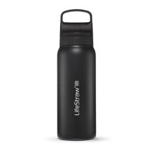LifeStraw Trinkflasche Go Series Stainless Steel mit Wasserfilter, Verschluss mit Silikonmundstück BPA frei schwarz - 700 ml