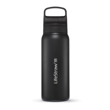 LifeStraw Trinkflasche Go Series Stainless Steel mit Wasserfilter, Verschluss mit Silikonmundstück BPA frei schwarz - 700 ml