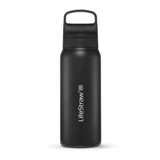 LifeStraw Trinkflasche Go Series Stainless Steel mit Wasserfilter, Verschluss mit Silikonmundstück BPA frei schwarz - 700 ml