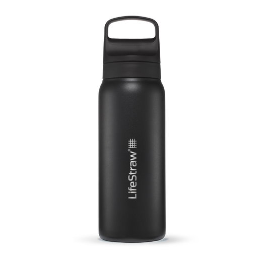 LifeStraw Trinkflasche Go Series Stainless Steel mit Wasserfilter, Verschluss mit Silikonmundstück BPA frei schwarz - 700 ml