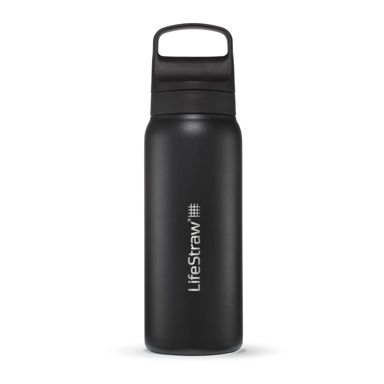 LifeStraw Go Series Stainless Steel Water Bottle with Water Filter, Closure with Silicone Mouthpiece BPA free black - 700 ml
