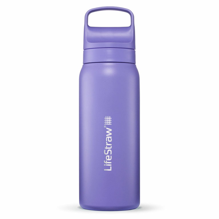LifeStraw Go Series Stainless Steel Water Bottle with Water Filter, Closure with Silicone Mouthpiece BPA Free Purple - 700 ml