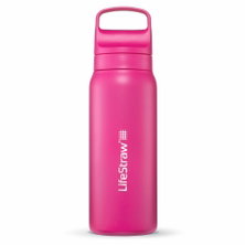 Butelka LifeStraw Go Series ze stali nierdzewnej z filtrem do wody, zatyczka z silikonowym ustnikiem, wolna od BPA, różowa - 700 ml