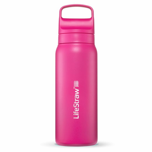 Butelka LifeStraw Go Series ze stali nierdzewnej z filtrem do wody, zatyczka z silikonowym ustnikiem, wolna od BPA, różowa - 700 ml