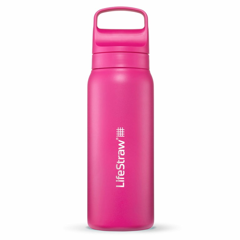 LifeStraw Go Series Stainless Steel Water Bottle with Water Filter, Closure with Silicone Mouthpiece BPA Free Pink - 700 ml