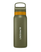 LifeStraw Trinkflasche Go Series Stainless Steel mit Wasserfilter, Verschluss mit Silikonmundstück BPA frei timbergrün - 700 ml