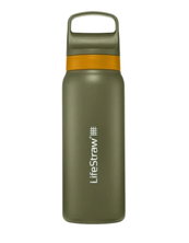 Butelka LifeStraw Go Series ze stali nierdzewnej z filtrem wody, zatyczka z silikonowym ustnikiem, wolna od BPA, kolor timbergrün - 700 ml