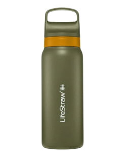 LifeStraw Trinkflasche Go Series Stainless Steel mit Wasserfilter, Verschluss mit Silikonmundstück BPA frei timbergrün - 700 ml