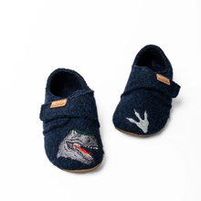 Living Kitzbühel Hausschuhe Klettschuh T-Rex (Schurwolle) nachtblau Jungen (31-35)