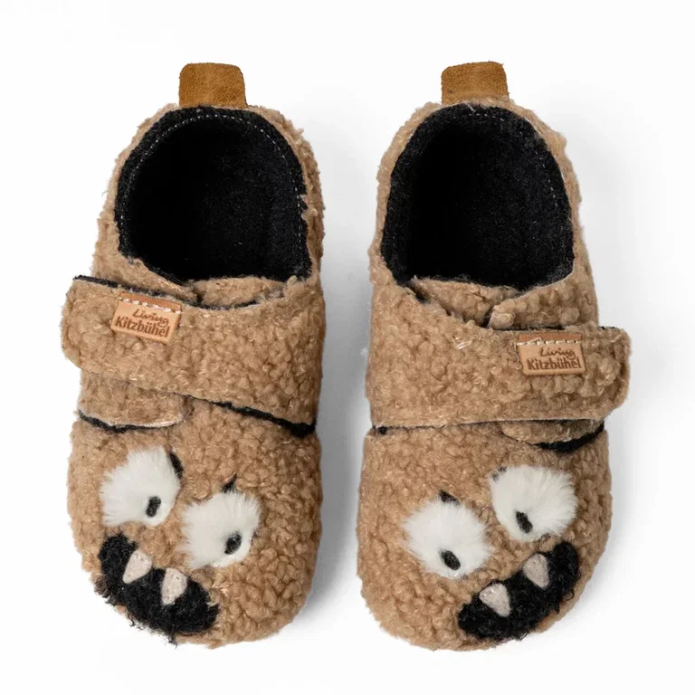 Living Kitzbühel Hausschuhe Klettschuh Monster Mates (aus Teddyplüsch) camelbraun Jungen (23-30)