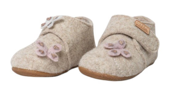Living Kitzbühel Hausschuhe Klettschuh Sissi Schmetterling (Wolle) Unifarben oat milchweiss Mädchen (27-30)