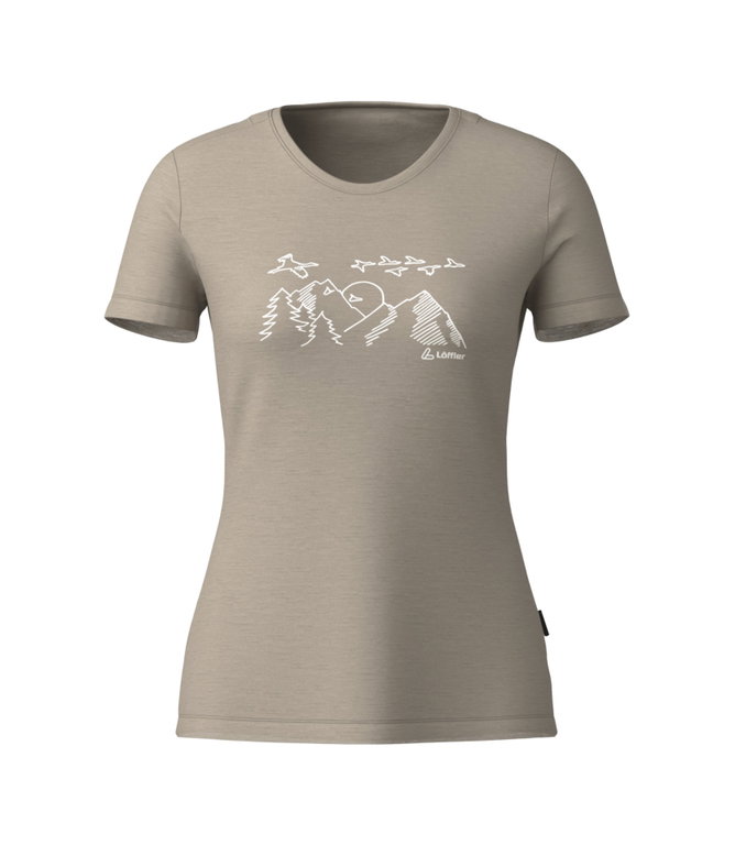 Löffler Wander-/Freizeit Tshirt Printshirt Sunset Merino-Tencel beige Damen