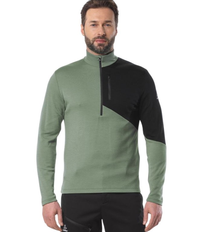 Löffler Koszulka z długim rękawem Block Transtex Merino Midlayer (Half-Zip, izolacja cieplna) zielono/czarna męska