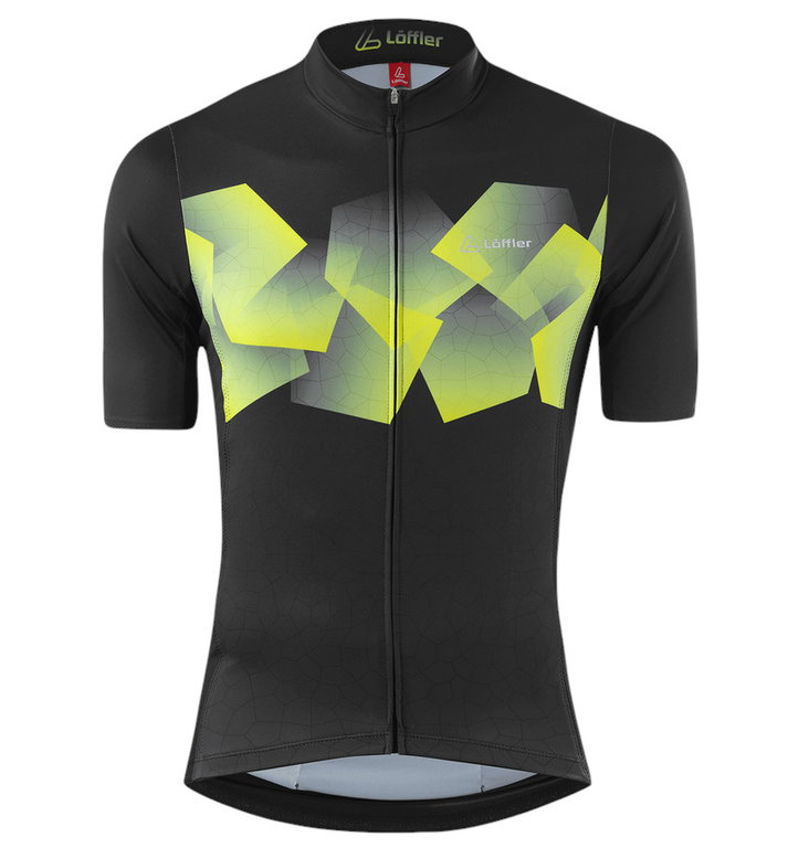 Löffler Fahrrad-Shirt Bike Jersey Leaves Hotbond (Full-Zip, leicht, schnelltrocknend) dunkelgrau/lemon Herren