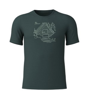 Löffler Wander-/Freizeit Tshirt Printshirt Cottage Merino-Tencel forestgrün Herren
