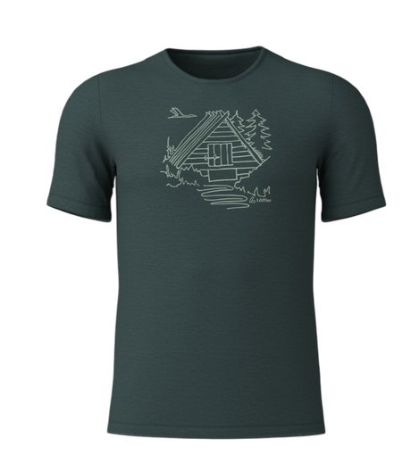 Löffler Wander-/Freizeit Tshirt Printshirt Cottage Merino-Tencel forestgrün Herren