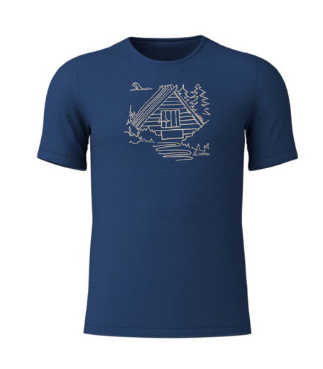Löffler Wander-/Freizeit Tshirt Printshirt Cottage Merino-Tencel navyblau Herren