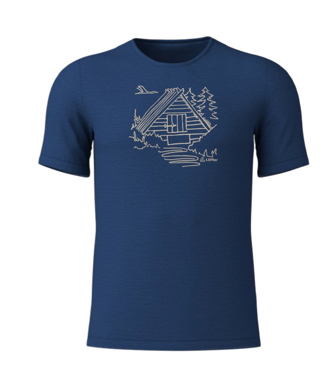 Löffler Wander-/Freizeit Tshirt Printshirt Cottage Merino-Tencel navyblau Herren