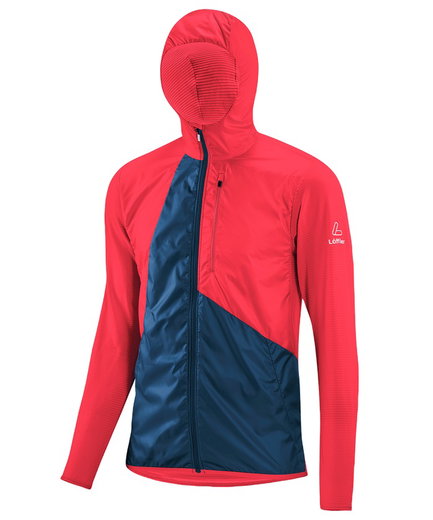 Kurtka polarowa Löffler Windfleece Hoody (wiatroszczelna, szybkoschnąca) czerwona/ciemnoniebieska męska