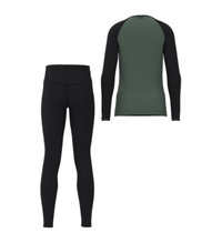 Löffler Funktionsunterwäsche-Set Long CB Transtex® Warm Merino 200 (Langarmshirt und lange Hose) grün/schwarz Kinder