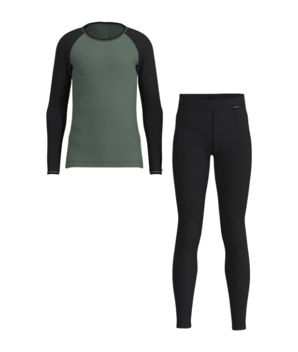 Löffler Funktionsunterwäsche-Set Long CB Transtex® Warm Merino 200 (Langarmshirt und lange Hose) grün/schwarz Kinder