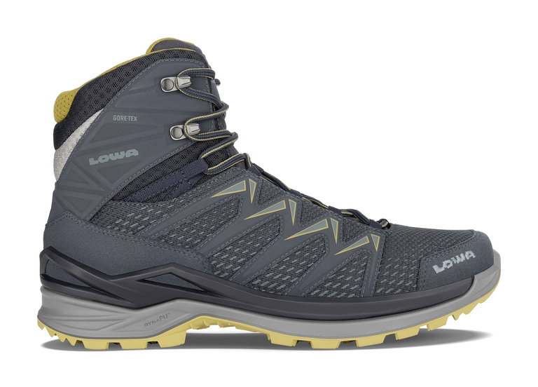 Lowa Wander-Travelschuhe Innox Pro Mid GTX (All-Terrain, Synthetik/Textil, wasserdicht) stahlblau/senfgelb Herren