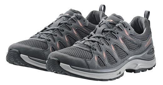 Lowa Wander-Travelschuhe Innox Evo II Low (All-Terrain, Synthetik/Textil) 2025 asphalt/lachs Damen