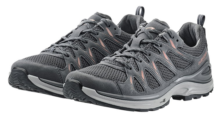 Lowa Wander-Travelschuhe Innox Evo II Low (All-Terrain, Synthetik/Textil) 2025 asphalt/lachs Damen