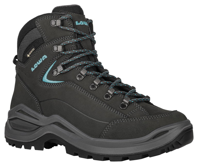 Lowa Wanderschuhe Renegade Evo Mid GTX S (All-Terrain, Nubukleder, wasserdicht) asphaltgrau/türkis Damen