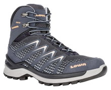 Lowa Wander-Travelschuhe Innox Pro Mid GTX (All-Terrain, Synthetik/Textil, wasserdicht) 2025 stahlblau/lachs Damen