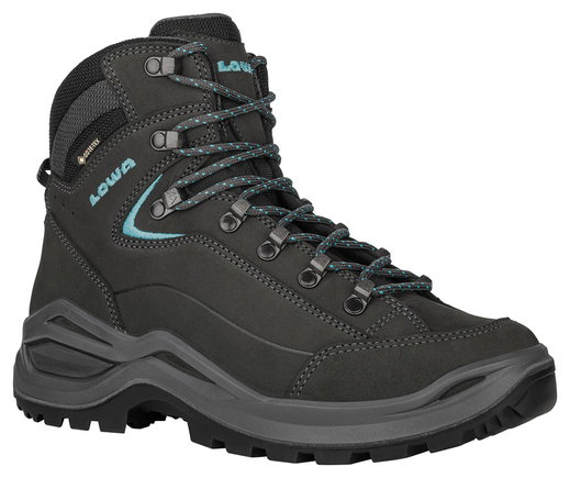 Lowa Wanderschuhe Renegade Evo Mid GTX (All-Terrain, Nubukleder, wasserdicht) 2025 asphaltgrau/türkis Damen