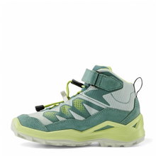 Lowa Wanderschuhe Maddox Pro Mid GTX Velcro Junior (Textil/Veloursleder, Klett­ver­schluss, wasserdicht) rauchgrün/mintgrün Kinder