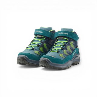 Lowa Wanderschuhe Maddox Pro Mid GTX Velcro Junior (Textil/Veloursleder, Klettverschluss, wasserdicht) petrolgrün/limone Kinder