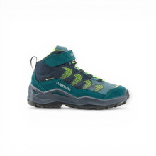 Lowa Wanderschuhe Maddox Pro Mid GTX Velcro Junior (Textil/Veloursleder, Klett­ver­schluss, wasserdicht) petrolgrün/limone Kinder
