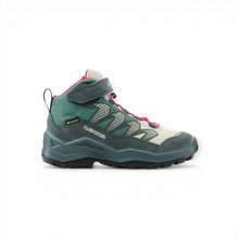 Lowa Wanderschuhe Maddox Pro Mid GTX Velcro Junior (Textil/Veloursleder, Klett­ver­schluss, wasserdicht) petrol/pink Kinder