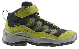 Lowa Wanderschuhe Maddox Pro Mid GTX Velcro Junior (Textil/Veloursleder, Klettverschluss, wasserdicht) schwarz/limone Kinder
