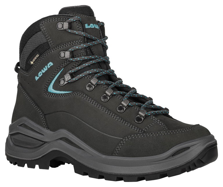 Lowa Wanderschuhe Renegade Evo Mid GTX (All-Terrain, Nubukleder, wasserdicht) asphaltgrau/türkis Damen