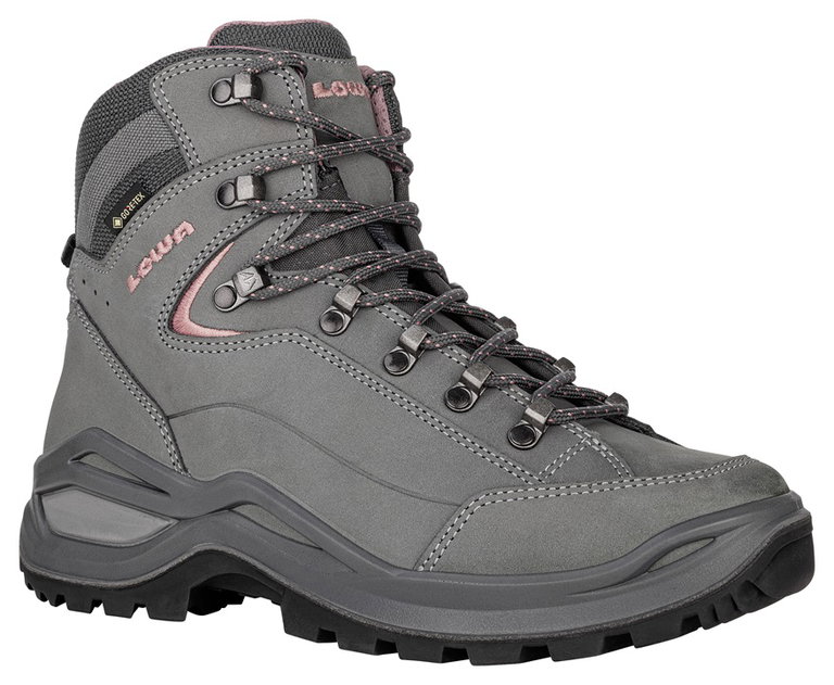 Lowa Wanderschuhe Renegade Evo Mid GTX (All-Terrain, Nubukleder, wasserdicht) graphitegrau/rosa Damen