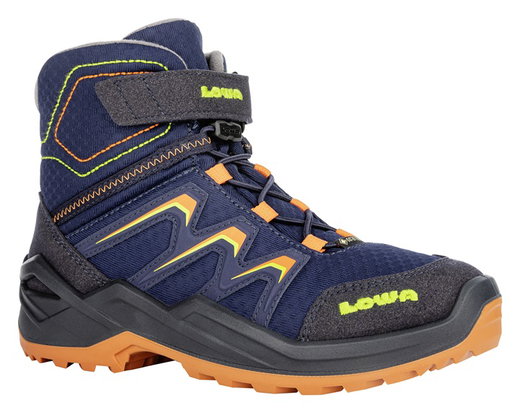 Lowa Winter Shoes Maddox Warm Mid GTX (Textile/Synthetic, waterproof) 2024 navy blue/orange toddlers