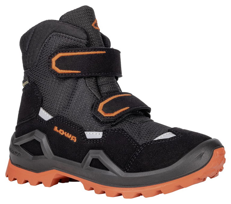 Lowa Winterschuhe Milo Evo Mid GTX (Textil/Synthetik, wasserdicht) schwarz/orange Kinder