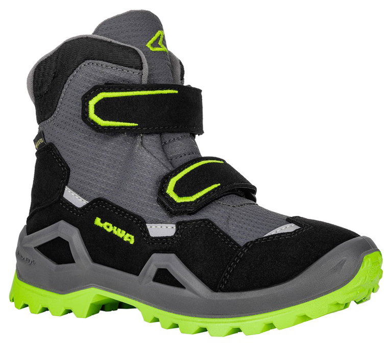 Lowa Winterschuhe Milo Evo Mid GTX (Textil/Synthetik, wasserdicht) limegrün/grau Kinder