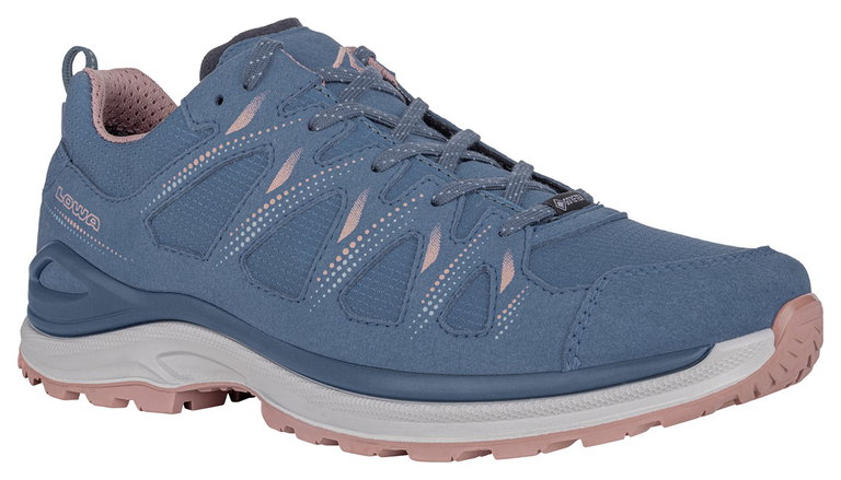 Lowa Wanderschuhe Innox Evo II GTX (All-Terrain, Textil/Mikrofaser, wassderdicht) stahlblau/altrosa Damen