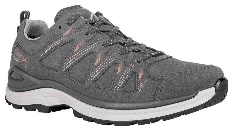 Lowa Wanderschuhe Innox Evo II GTX (All-Terrain, Textil/Mikrofaser, wassderdicht) asphaltgrau/lachs Damen