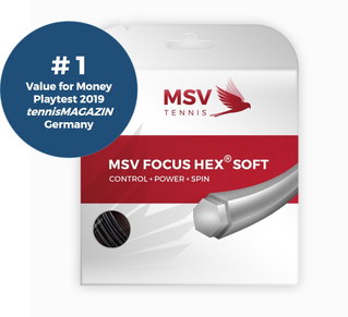 MSV Tennis String Focus Hex Soft (Durability+Control+Power+Spin) black 12m Set