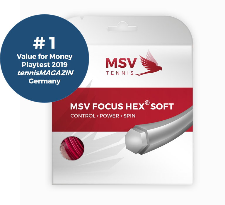 MSV Tennissaite Focus Hex Soft 1.25 (Haltbarkeit+Kontrolle+Power+Spin) rot 12m Set